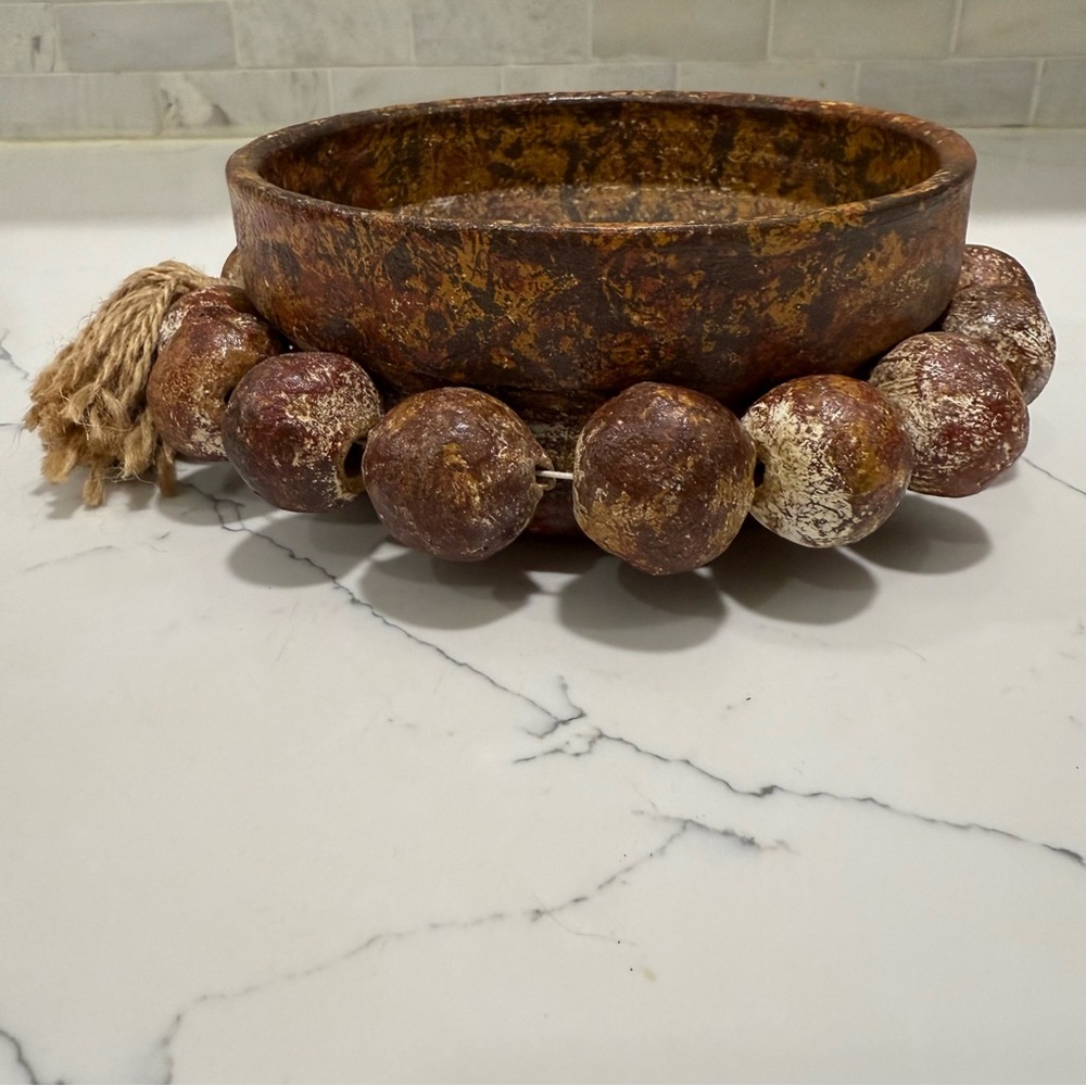 Rustic Brown Decorative Bowl with Tassel - Picture 5 of 8